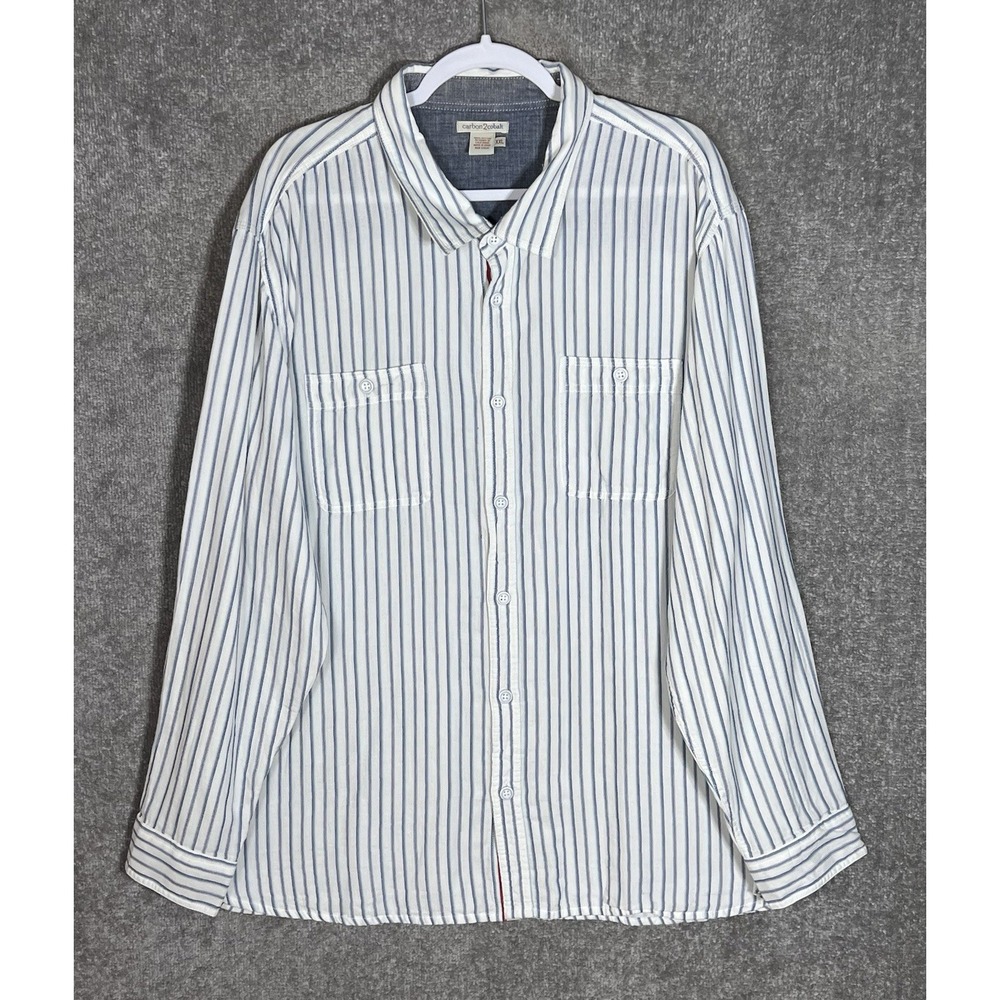 Carbon 2 Cobalt Button Up Shirt Mens Size XXL White Blue Stripe Cotton Pockets